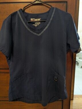 Grey's Anatomy Navy V-Neck Impact Scrub Top with Contrast Trim